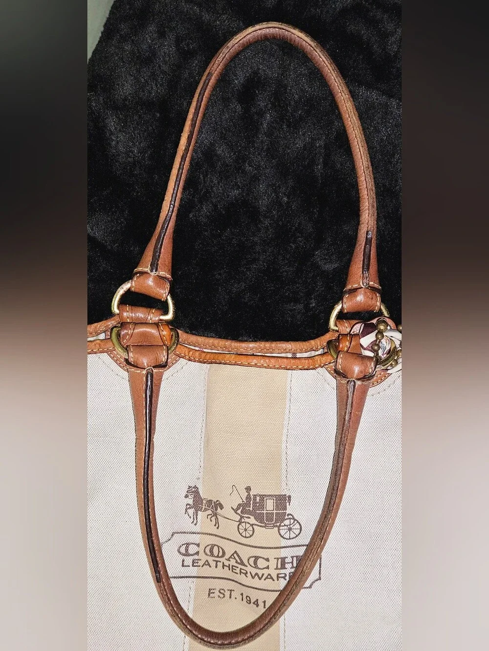 Coach Ltd Ed Heritage Canvas Leather Tote With Scarf, Tattersall Lining